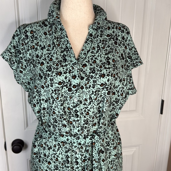 Wonderly midi Dress Size Large Weekend Belted Shirt Dress Merry Mint Floral - Picture 3 of 13